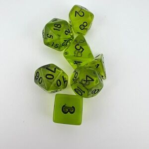 Translucent Green RPG Dice Set of 7 Polyhedral D&D D20 D12 D10 D8 D6 D4